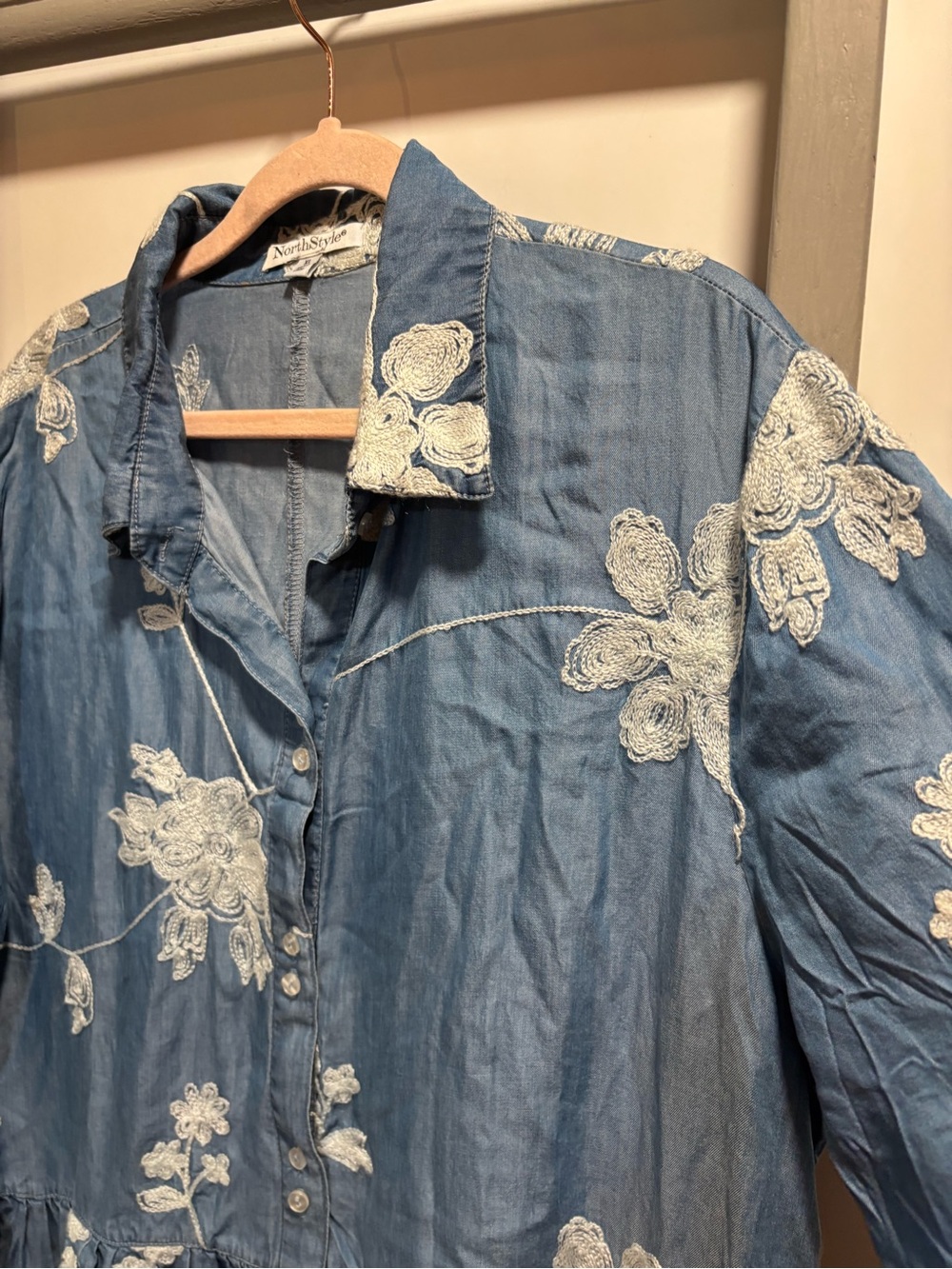 NorthStyle XL Embroidered Button-Front Tunic Dress, boutique, bohemian, feminine - Picture 2 of 9